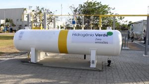 Tanque de armazenamento de hidrogênio em projeto de P&D Pecém H2V, da EDP, no Ceará (Foto: Divulgação EDP)
