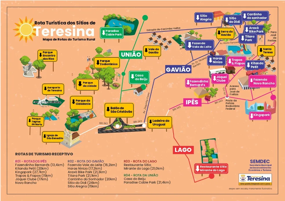 ecoturismo: mapa dos sítios de Teresina